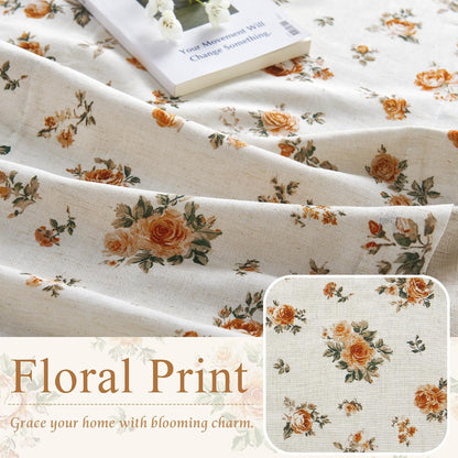 StangH Linen Floral Valance Kitchen Curtains 18 Inches,Printed Double Layer Valance Living Room Laundry Room Darkening Farmhouse Vintage Flower Window Treatment,Yellow,W52 x L18,1 Panel