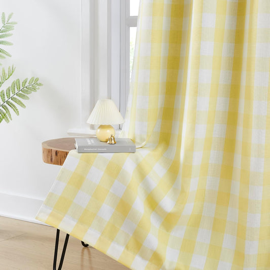 Amzdecor Yellow White Buffalo Plaid Full Blackout Curtains 84 Inch Long for Bedroom Living Room Farmhouse Check Patterned Drapes Thermal Insulated Soundproof Grommet Window Treatment, 2 Panels,40"x84"