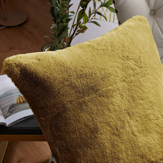 Home Soft Things Heavy Faux Fur Pillow Covers, 2-Pack, 26"x26", Lemon Curry, Soft Luxurious Decorative Pillow Shams for Couch, Bed, Sofa, Cozy Home Decor