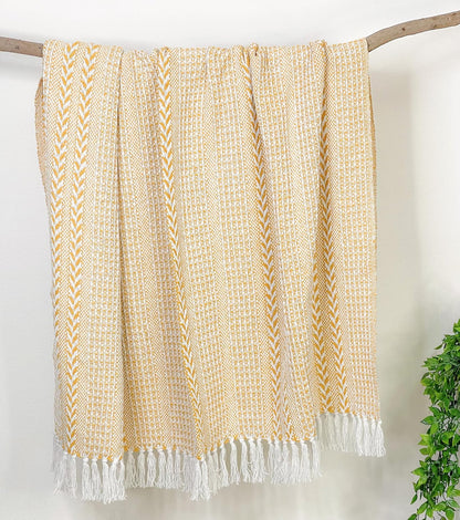 Chardin home Yellow Braided Waffle Weave Throw, 50x60 Inch Recycled Cotton- Large, Wearable, Breathable, Skin-Friendly Everyday use Blanket for Couch, Bed, Sofa - Soft Lightweight Picnic Rug