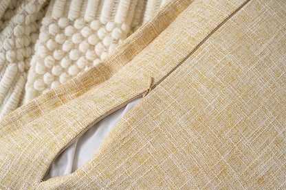 18"X18" Pack of 2, Decorative Linen Soild Throw Pillow Covers with Stylish Flange Edge Cozy Farmhouse Neutral Pillowcase for Couch Sofa Bedroom Living Room Home Décor Light Yellow