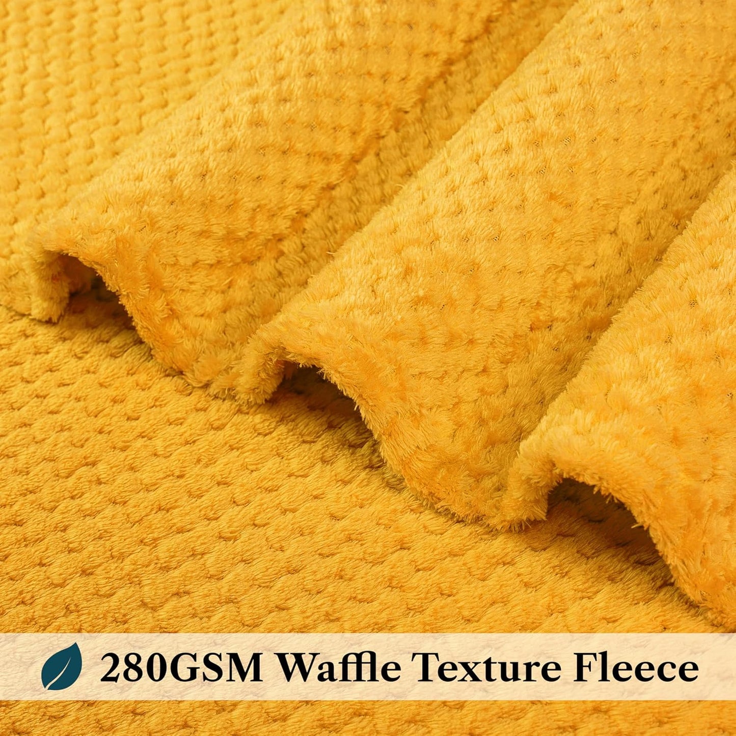 PAVILIA Mustard Yellow Fleece Throw Blanket for Couch Sofa Bed, Soft Fuzzy Waffle Jacquard Microfiber, Warm Lightweight Fade-Resistant Decorative All Season Throw, 50x60