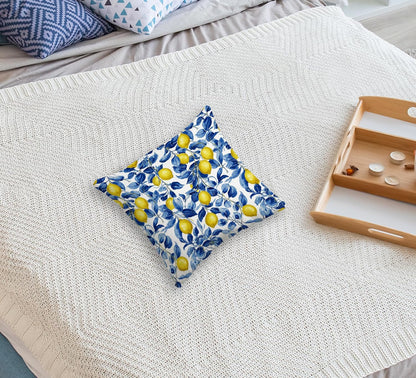 huester Mediterranean Lemon Pillow Cover 18x18, Lemon Gifts for Women, Blue and White Botanical Summer Fruit Decorative Throw Pillow Cover Pillowcases for Home Bedroom Living Room Decor
