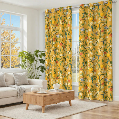 Floral Curtains 100% Blackout Vintage Hummingbird Black Out Curtain 84 Inches Long Thermal Insulated Window Drapes 2 Panels Grommet Room Darkening Curtains for Living Room Bedroom, Mustard Yellow