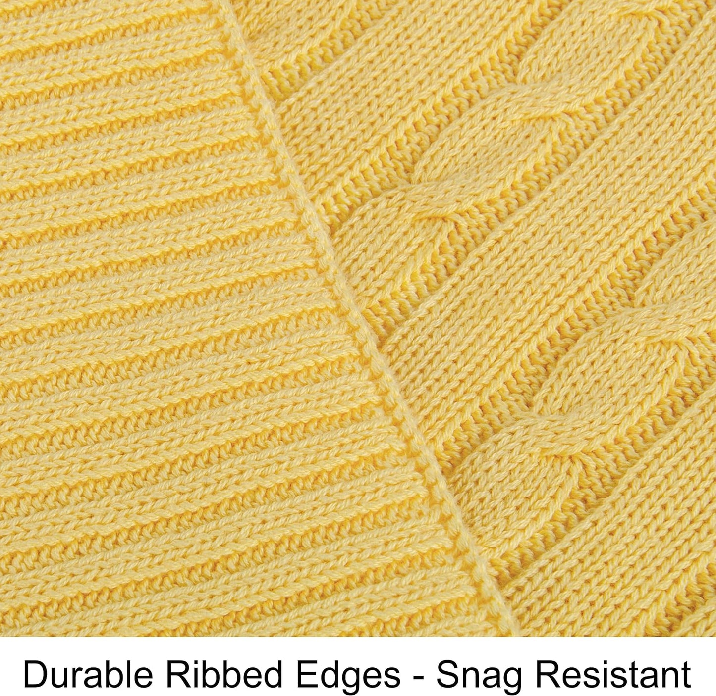NTBAY 100% Pure Cotton Cable Knit Throw Blanket, Super Soft Warm 51x67 Knitted Throw Blanket for Couch, Sofa, Chair, Bed - Extra Cozy, Machine Washable, Comfortable Home Decor, Yellow