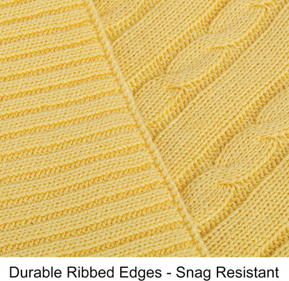 NTBAY 100% Pure Cotton Cable Knit Throw Blanket, Super Soft Warm 51x67 Knitted Throw Blanket for Couch, Sofa, Chair, Bed - Extra Cozy, Machine Washable, Comfortable Home Decor, Yellow