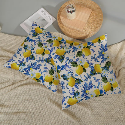 Spring Pillow Covers 18x18 Pack of 2 Blue Yellow Lemon Floral Throw Pillow Covers Outdoor Summer Seasonal Flower Decor Pillowcase Farmhouse Decorative Square Cushion Case for Home Couch
