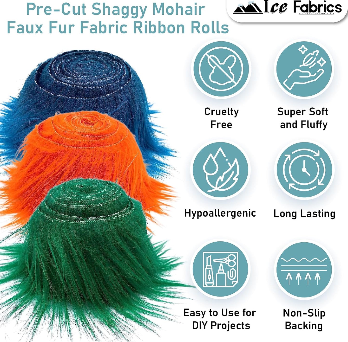 Ice Fabrics Craft Faux Fur Fabric Pre Cut Rolls - 2"x60" Fur Ribbon Mohair Fabric Strips - Super Soft and Fuzzy - Perfect for Crafts, Costumes & Decoration - Yellow - 2x60