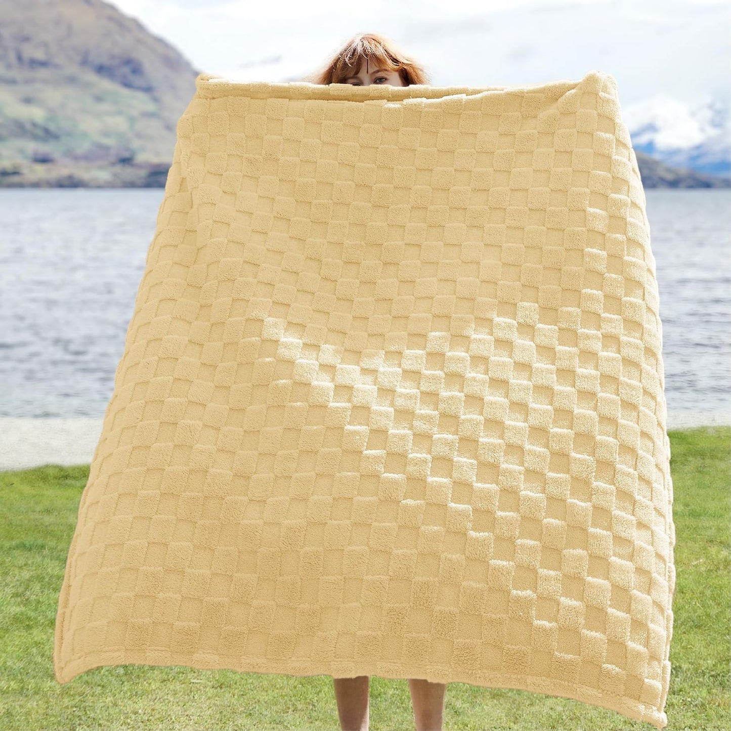 Bedsure GentleSoft Yellow Throw Blanket for Couch - Checkered Fleece Blankets Gifts for Kids Girls, Cute Soft Cozy Throw for Bedroom Butter Yellow Home Decor Gifts, 50x60 Inches