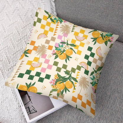Tropical Summer Fruit Pillow Cover Set of 2 Lemon Orange Flower Palm Tree Hand Painted Home Decor for Living Room Couch Sofa Bed Aesthetic Design Linen Cushion Pillowcase 16"x16"