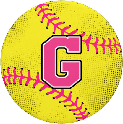 Softball Letter G Pink Yellow Girls Coach Gift Monogram PopSockets Grip and Stand for Phones and Tablets