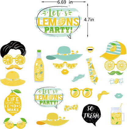 25 Pcs Lemon Theme Photo Booth Props | Lemonade Stand Decoration, Summer Lemon Birthday, Baby Shower, Bridal Shower Supplies
