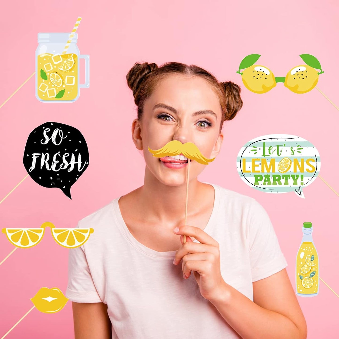 25 Pcs Lemon Theme Photo Booth Props | Lemonade Stand Decoration, Summer Lemon Birthday, Baby Shower, Bridal Shower Supplies