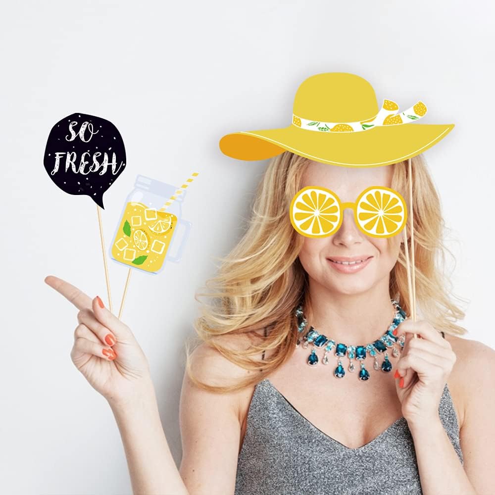 25 Pcs Lemon Theme Photo Booth Props | Lemonade Stand Decoration, Summer Lemon Birthday, Baby Shower, Bridal Shower Supplies