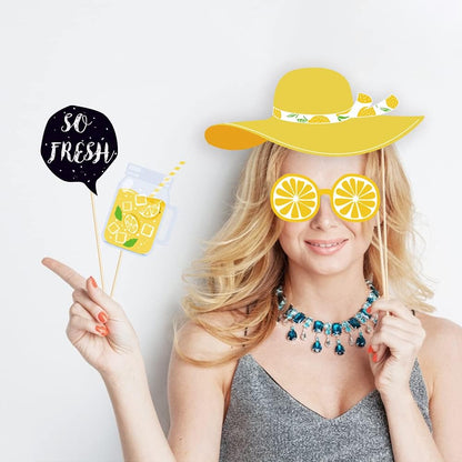 25 Pcs Lemon Theme Photo Booth Props | Lemonade Stand Decoration, Summer Lemon Birthday, Baby Shower, Bridal Shower Supplies