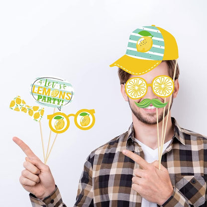 25 Pcs Lemon Theme Photo Booth Props | Lemonade Stand Decoration, Summer Lemon Birthday, Baby Shower, Bridal Shower Supplies