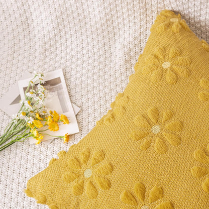 AQOTHES Spring Summer Yellow Throw Pillow Covers 12x20 inch Set of 2 Flower Floral Faux Fur Cute Throw Pillows for Sofa Couch Living Room Decor