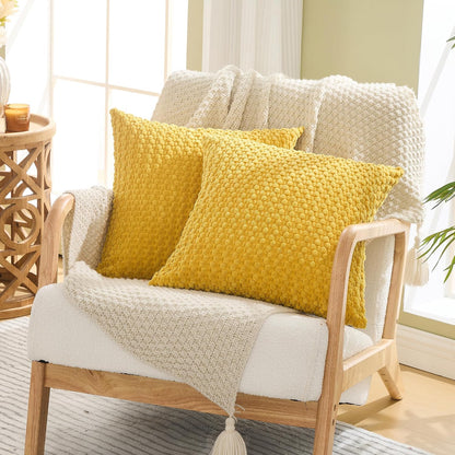 GAWAMAY Decorative Throw Pillow Covers 18x18 Inch Set of 2 for Living Room Couch Bed Sofa, Farmhouse Square Cushion Cover Soft Striped Corduroy Pillow Cases Boho Accent Home Decor (45x45cm) Yellow