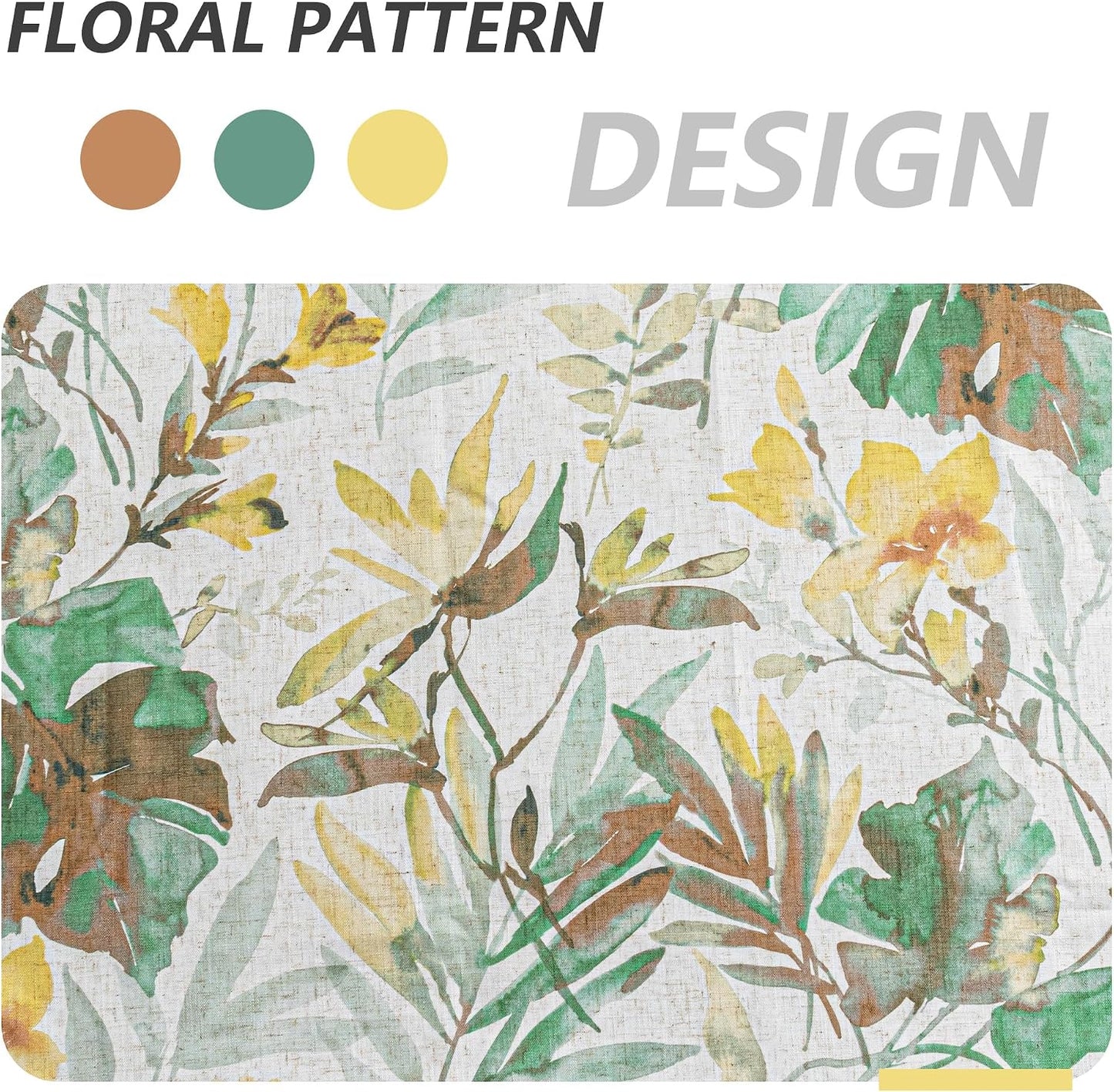 MYSKY HOME Floral Curtains 63 Inch Length Semi Sheer Drapes for Living Room Bedroom, Flower Printing Window Treatment Grommet 2 Panels，Yellow and Natural