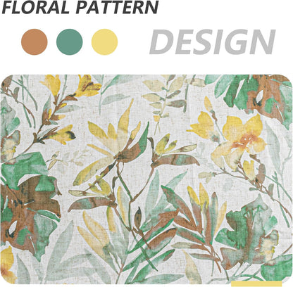 MYSKY HOME Floral Curtains 63 Inch Length Semi Sheer Drapes for Living Room Bedroom, Flower Printing Window Treatment Grommet 2 Panels，Yellow and Natural