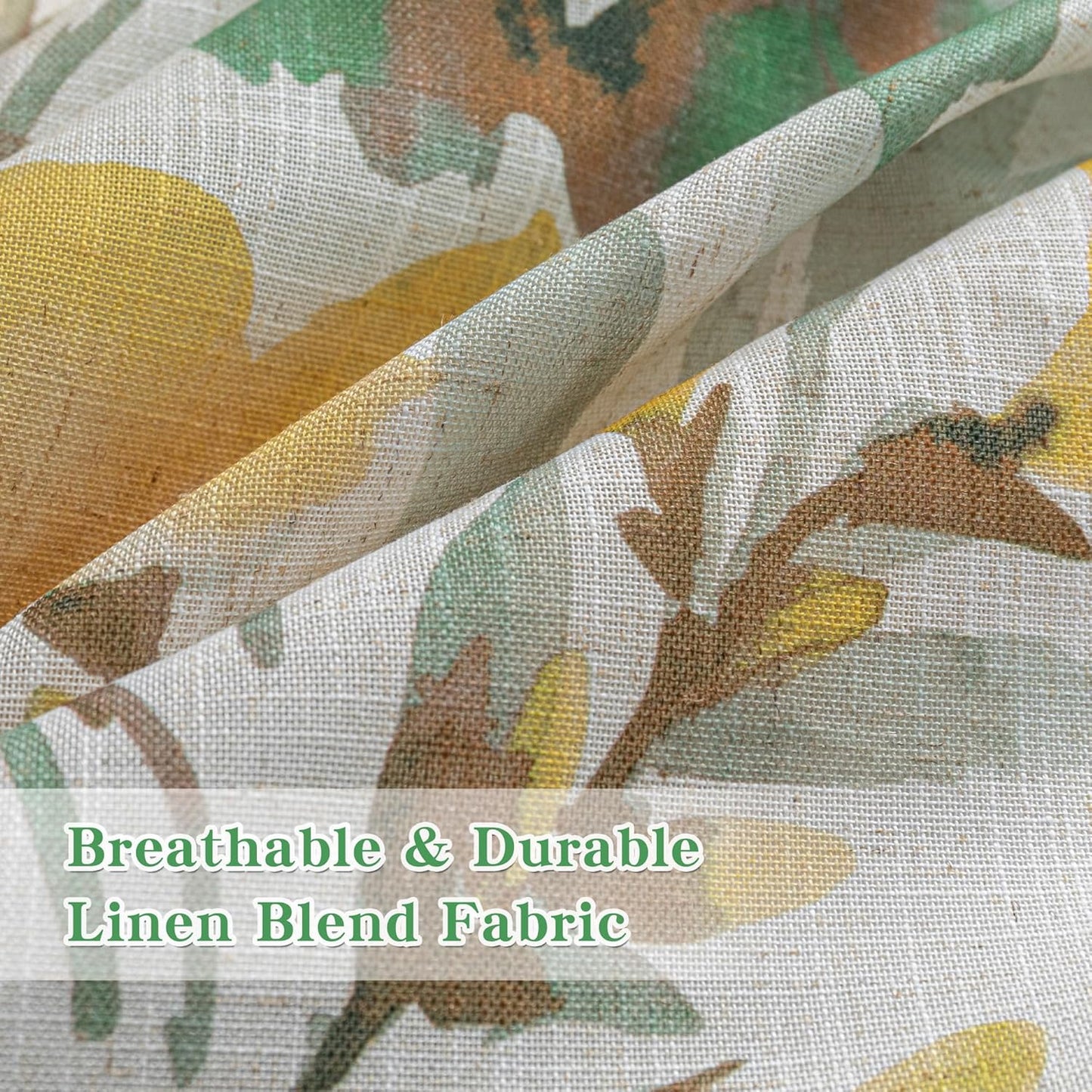 MYSKY HOME Floral Curtains 63 Inch Length Semi Sheer Drapes for Living Room Bedroom, Flower Printing Window Treatment Grommet 2 Panels，Yellow and Natural