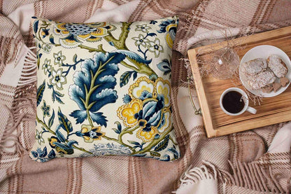 Good, Zippered Pillowcases 20X20Inch Throw Pillow Covers Floral Jacquard Print Blue Yellow hues for Home Sofa Bedding