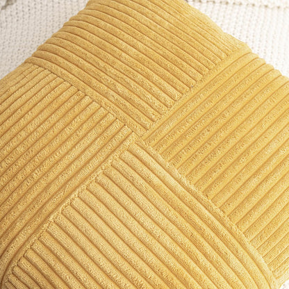 HWY 50 Mustard Yellow Corduroy Patchwork Throw Pillow Covers 12x20 Inch Rectangle, Set of 2, Soft Cozy Textured Decorative Cushion Cases for Couch Sofa Bed Living Room, Boho Striped Home Decor