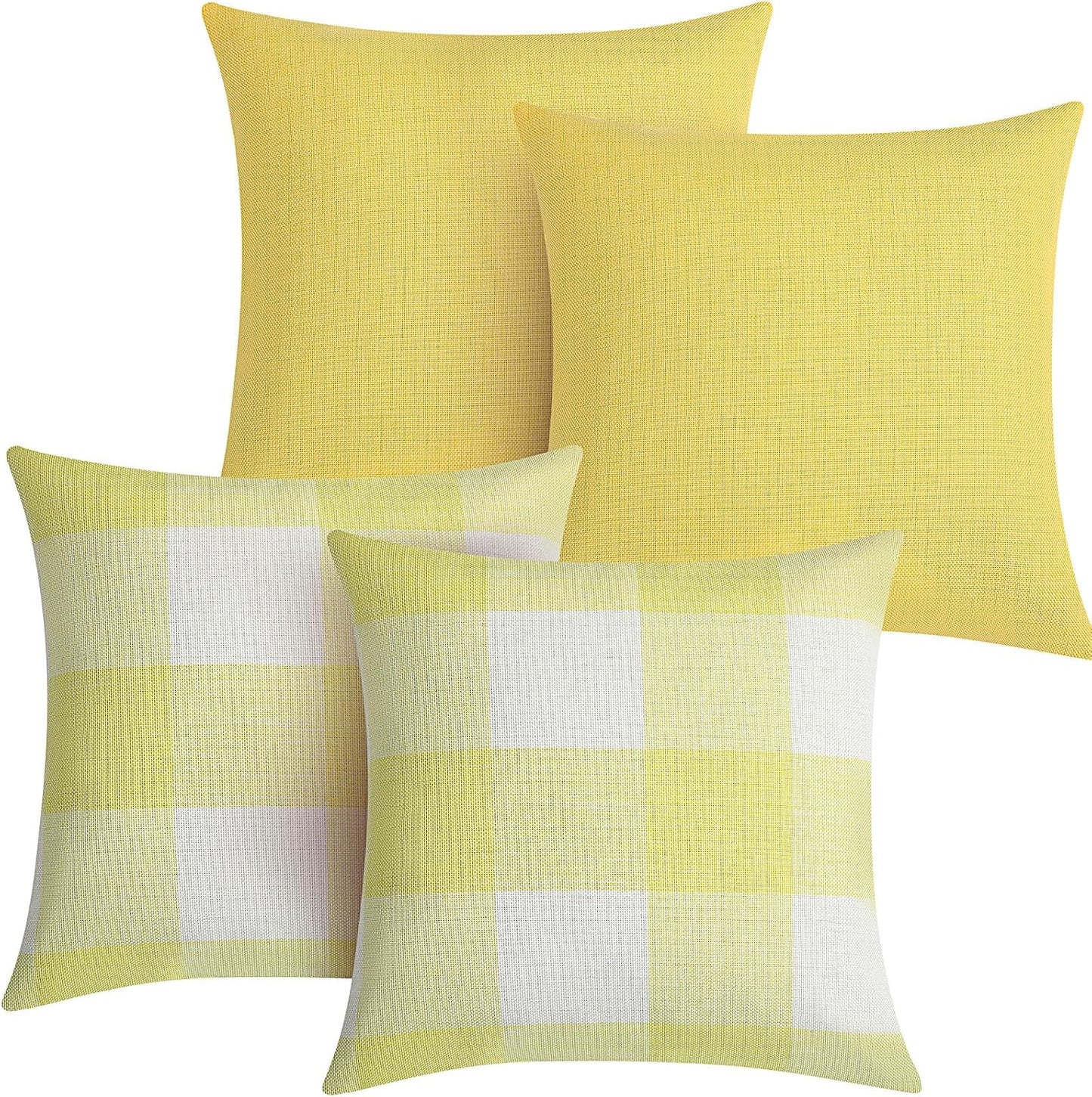 Breling Set of 4 Farmhouse Buffalo Plaid Throw Pillow Covers 18 x 18 Outdoor Home Retro Cushion Case for Summer Christmas Holiday Decor Car Bed Sofa Couch(Yellow Grid)