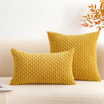 UGASA Fall Soft Corduroy Decorative Pillow Cover 12x20 Inch Boho Striped Oblong Throw Pillow Cover Rectangle Lumbar Modern Home Decor for Sofa Living Room Couch Bed Mustard Yellow 1 Piece