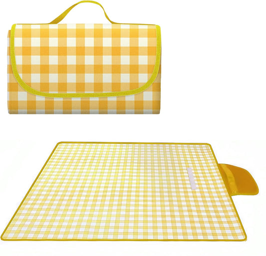 80" x 120" Sandproof Waterproof Picnic Blanket, Beach Mat for Outdoor Camping Hiking Park, Portable with Tote Bag, Non-Stick Sand & Grass, Foldable for Indoor Outdoor Use (Yellow)