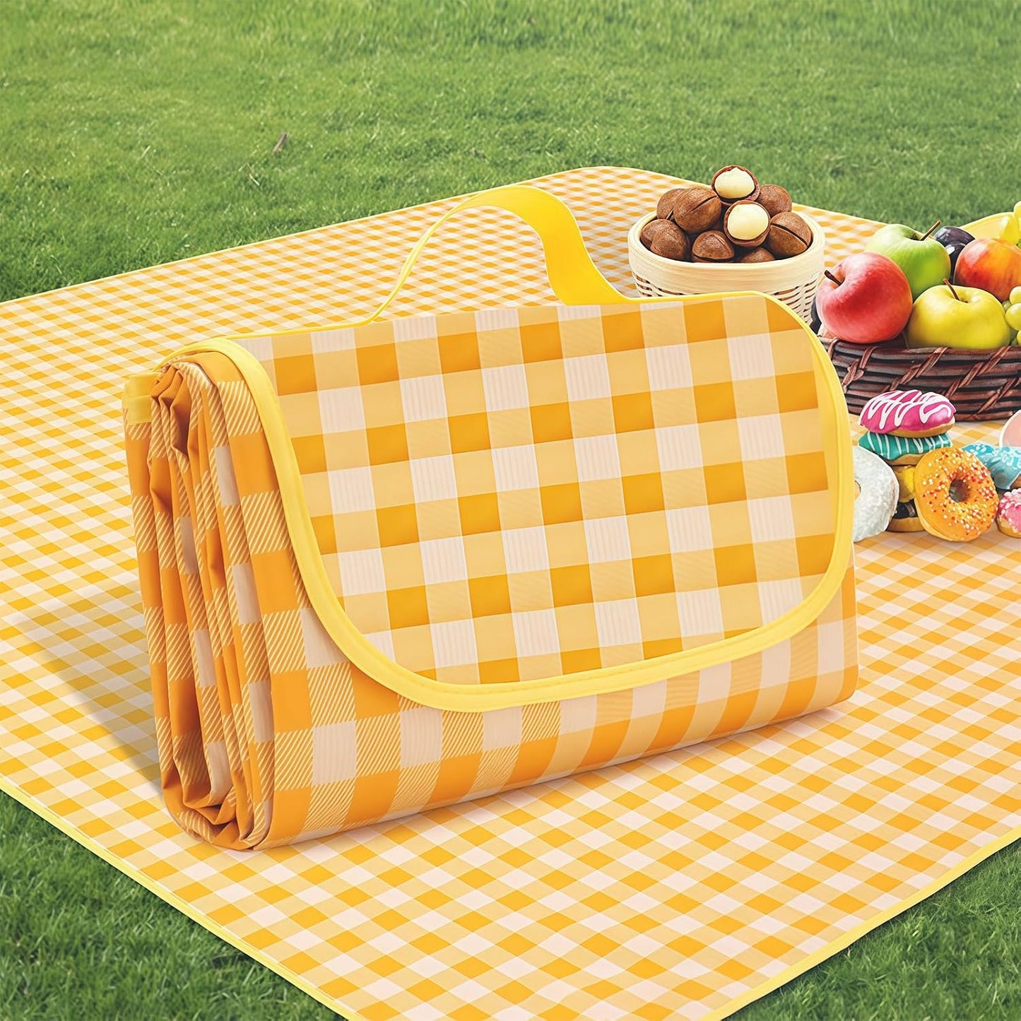 80" x 120" Sandproof Waterproof Picnic Blanket, Beach Mat for Outdoor Camping Hiking Park, Portable with Tote Bag, Non-Stick Sand & Grass, Foldable for Indoor Outdoor Use (Yellow)