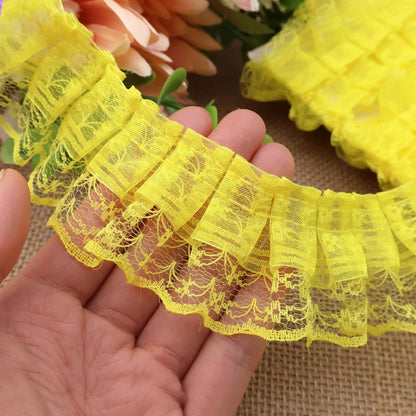 Yellow Lace Ruffle Trim for Crafts 1-5/8"x5yd 2-Layer Pleated Edge Lace Ribbon