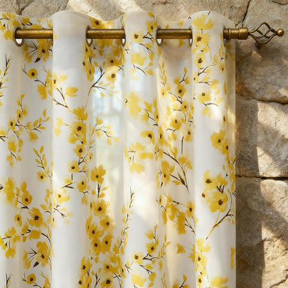 HOMEIDEAS Yellow Floral Blackout Curtains, 52 x 84 Inches Long Room Darkening Flower Grommet Drapes for Living Room, Bedroom, 2 Panels
