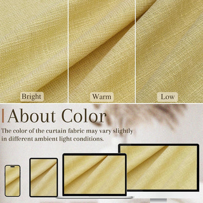 Yellow Linen Pinch Pleated Curtains 84 Inches Long 2 Panels for Living Room Bedroom Farmhouse Autumn Fall Boho Back Tab Thick Semi Sheer Light Filtering Privacy Window Drapes Clip Rings Hooks 40x84