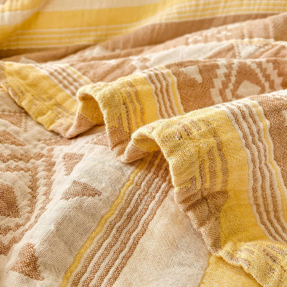 MEJU Muslin All Season Blanket for Bed Sofa Couch, 100% Combed Cotton 3 Layer Soft Warm Quick Dry Throw Blanket Bed Coverlet Sheet (Boho Yellow, Twin 60 in x 80 in)