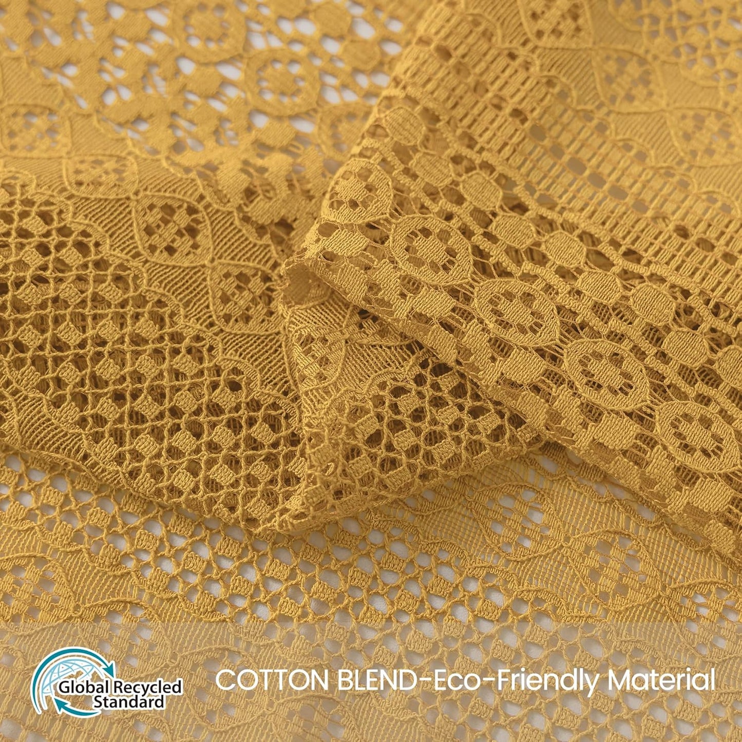 WAZZIO Boho Lace Curtains 63 Inches 2 Panel,Light Filtering Privacy Tassel & Geometry Crochet Semi Sheer Curtain Drapes for Bedroom Living Dining Room,Rod Pocket & Tassel,Mustard Yellow