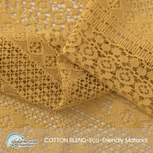 WAZZIO Boho Lace Curtains 63 Inches 2 Panel,Light Filtering Privacy Tassel & Geometry Crochet Semi Sheer Curtain Drapes for Bedroom Living Dining Room,Rod Pocket & Tassel,Mustard Yellow