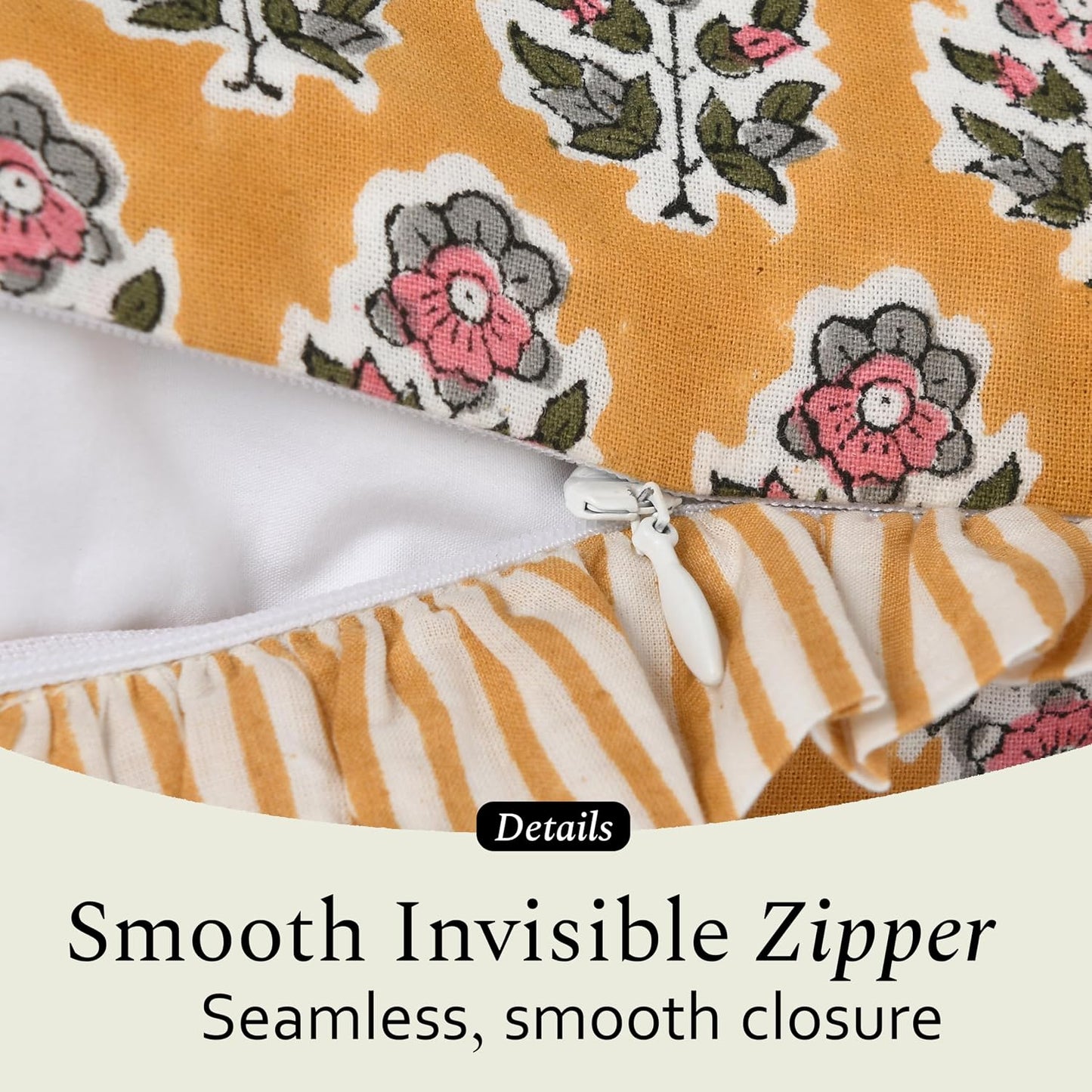 CPC Yellow Citrine Ruffle Throw Pillow Covers for Couch, 20x20 Inch Cotton Stripe Ruffle Couch Pillows for Living Room, Hidden 16 Inch Zipper Boho Pillow Case or Cute Outdoor Ruffle Pillows