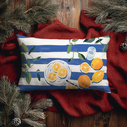 Summer Lemon Pillow Cover 12x20 Double-Sided, Lemon Home Decor, Trendy Blue and White Striped Yellow Fruit Decorative Lumber Throw Pillow Cover for Home Bedroom Living Room