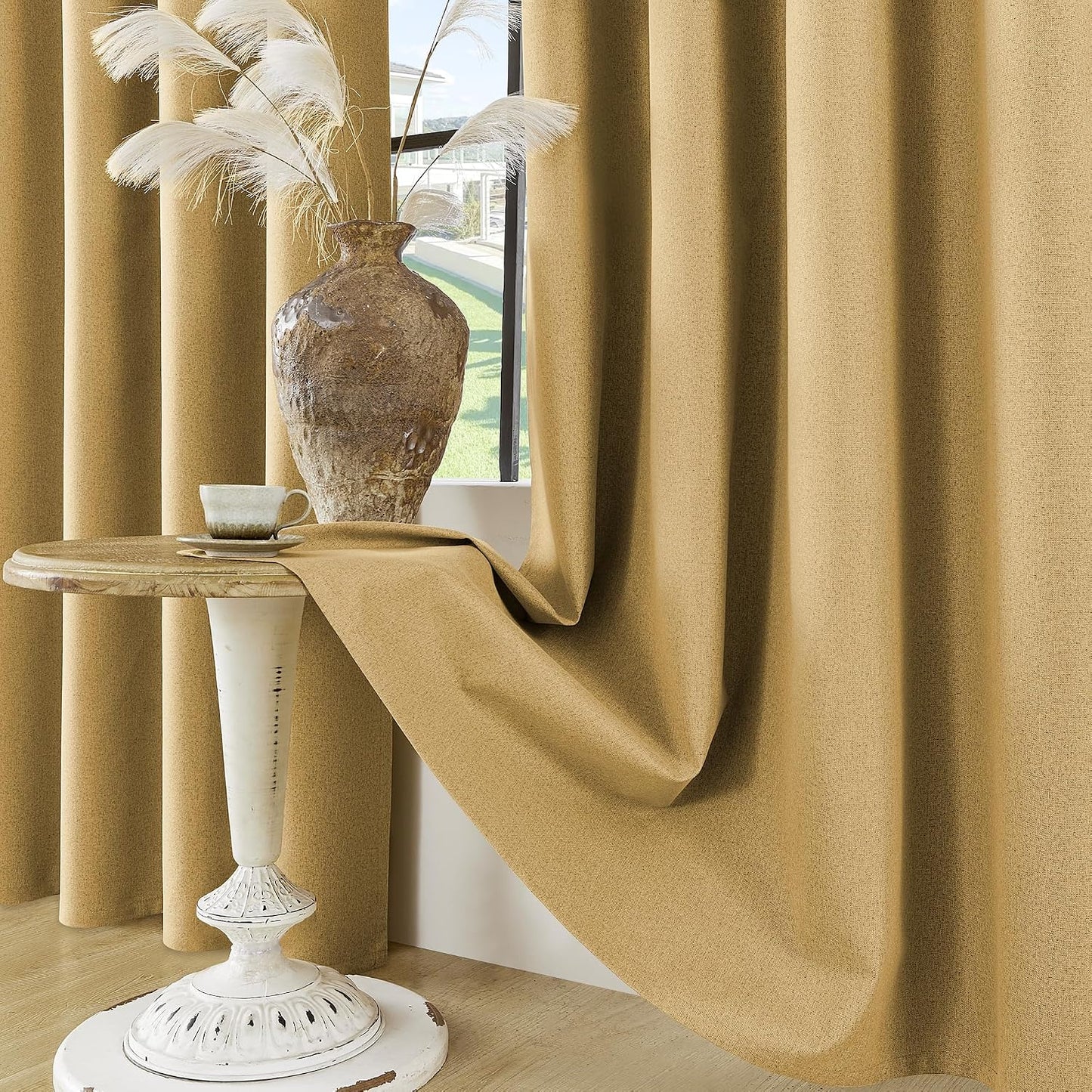 ChrisDowa 100% Blackout Mustard Yellow Solid Curtains 84 Inches Long 2 Panels for Bedroom Living Room,Farmhouse Room Darkening Thermal Insulated Soundproof Grommet Top Window Treatment Drapes,52x84