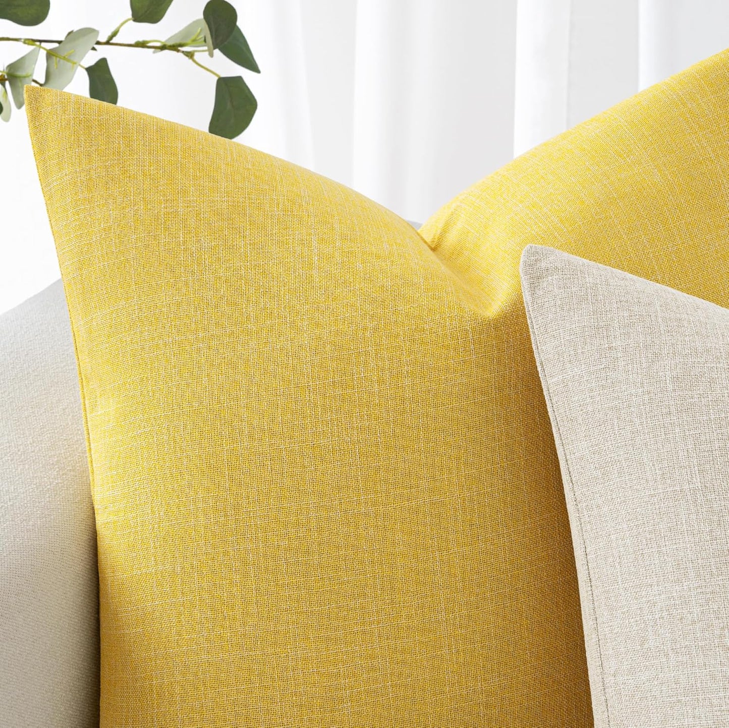 MIULEE Pack of 2 Decorative Linen Burlap Textured Pillow Covers Farmhouse Boho Accent Pillowcases Spring Home Decor for Couch Sofa Bedroom Living Room 18x18 Inch Yellow