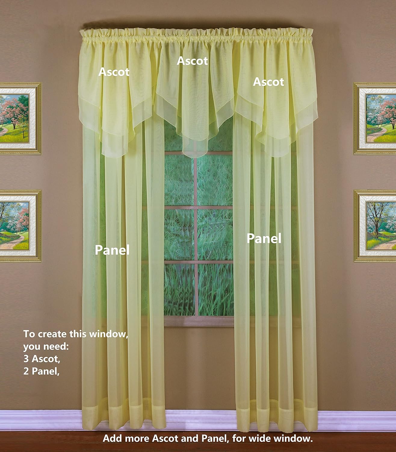 Today's Curtain Emelia Original Voile Ascot 25", Yellow, 40" W x 25" L