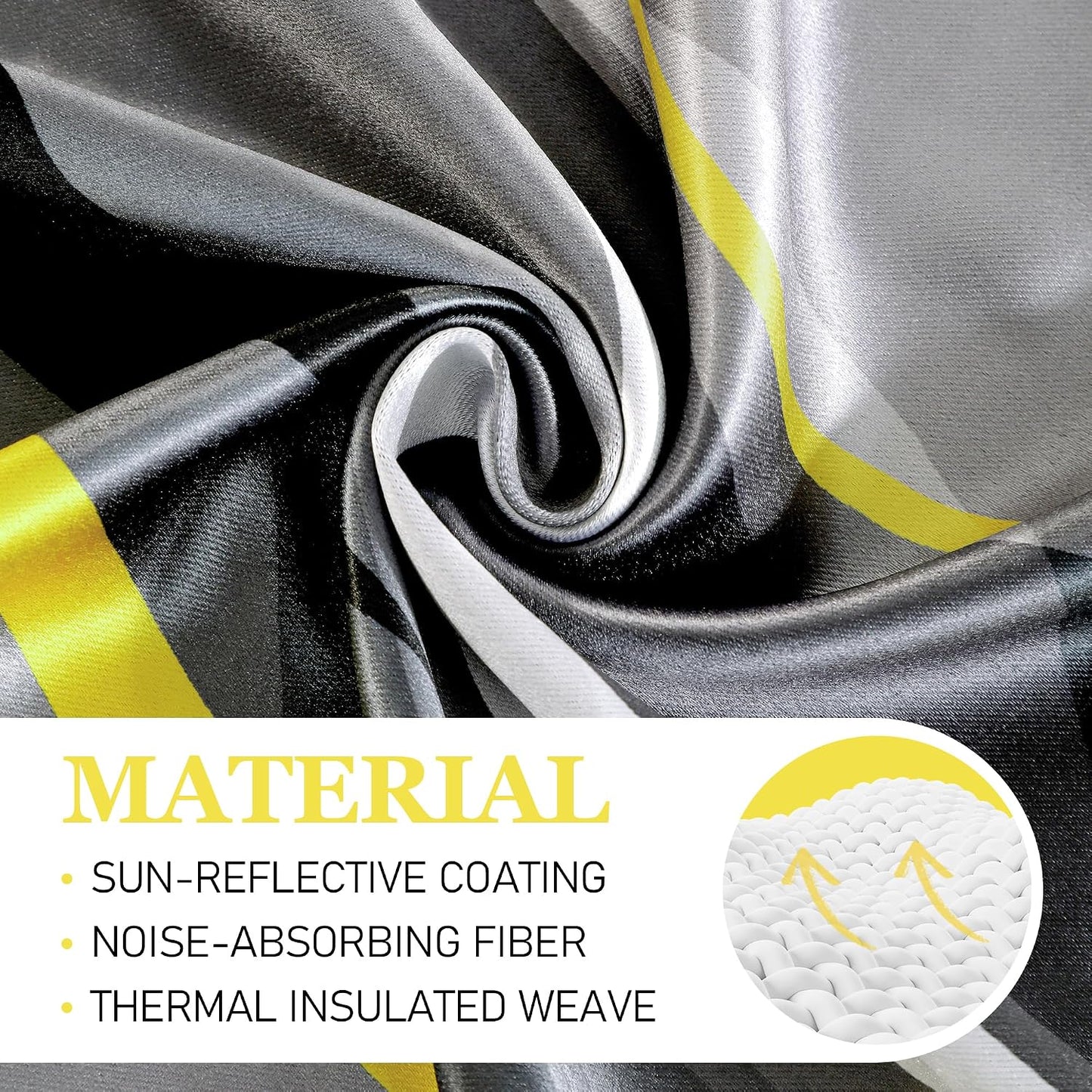 weesire Yellow and Grey Curtains Modern Striped Decorative 50% Light Blocking Darkening Grommet Yellow Curtain for Living Room Villa, Bedroom Gray and White 2 Panels Set, 52x84 Inches