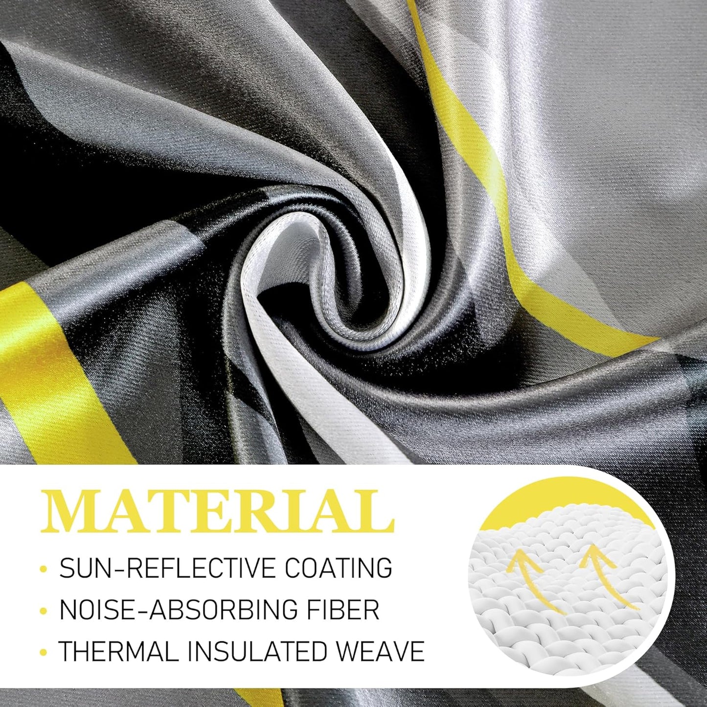 weesire Yellow and Grey Blackout Curtains Modern Striped Decorative 100% Light Blocking Darkening Grommet Yellow Curtain for Living Room Villa, Bedroom Gray and White 2 Panels Set, 52x84 Inches
