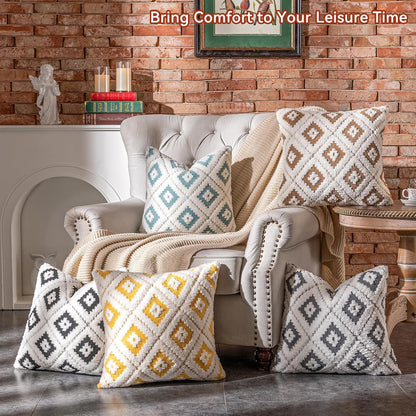 AmHoo Pack of 2 Decorative Throw Pillow Covers Rhomboid Luxury Super Soft Plush Set Case Cushion for Couch Sofa Bedroom 20 x 20-Inch Yellow