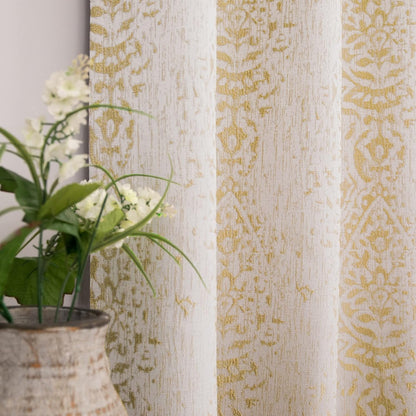Mrs.Naturall 108 Inch 9FT Farmhouse Room Darkening Curtains, Damask Jacquard Luxury Grommet Drapes for Living Room Bedroom, 2 Panels Set, 9 FT Length 52'' L x 108'' W, Gold Yellow
