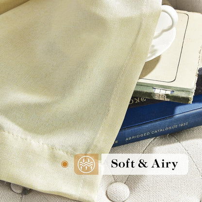 DONREN Back Tab and Rod Pocket Linen Curtains 102 Inch Length 2 Panels Set, Light Filtering Semi Sheer Farmhouse Boho Curtains & Drapes for Bedroom Living Room, W50 x L102，Light Yellow