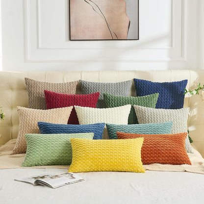 GAWAMAY Decorative Throw Pillow Covers 18x18 Inch Set of 2 for Living Room Couch Bed Sofa, Farmhouse Square Cushion Cover Soft Striped Corduroy Pillow Cases Boho Accent Home Decor (45x45cm) Yellow