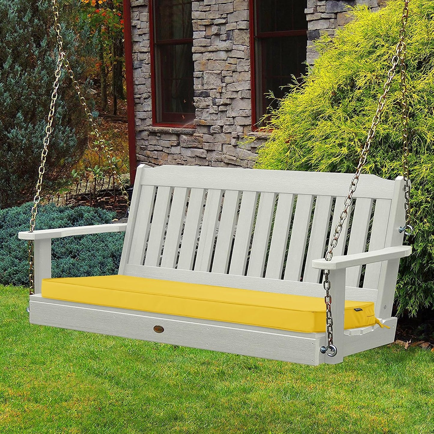 Outdoor Bench Cushion 48 x 18 Inch Thick Waterproof Porch Swing Cushions with Tie Patio Furniture Chair Cushion Bench Pad Color Fastness Backyard Seat Pads, Yellow
