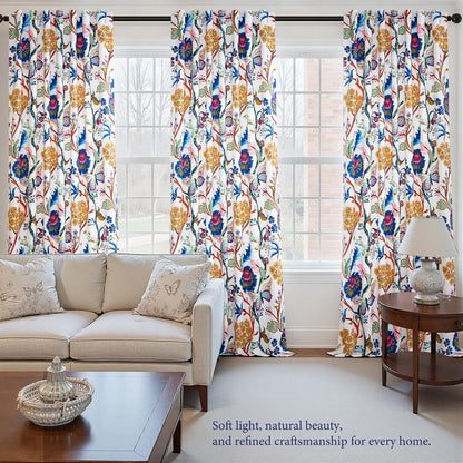 Topfinel Blackout Curtains for Bedroom Butterfly Flower Boho Farmhouse 72 Inch Long Drapes for Dining Room Living Room Royal Blue and Yellow French Country Hooks Rings Window Drapes,2 Panels